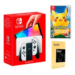 Consola Nintendo Switch Oled 64GB, color blanco + Pokemon Lets Go Pikachu + mica