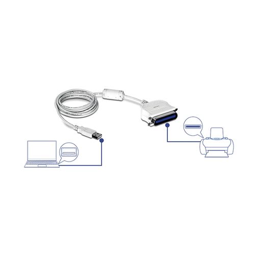 Adaptador Trendnet de USB a paralelo, cable 2 metros, compatible Windows, Vista, XP, Mac OS, blanco