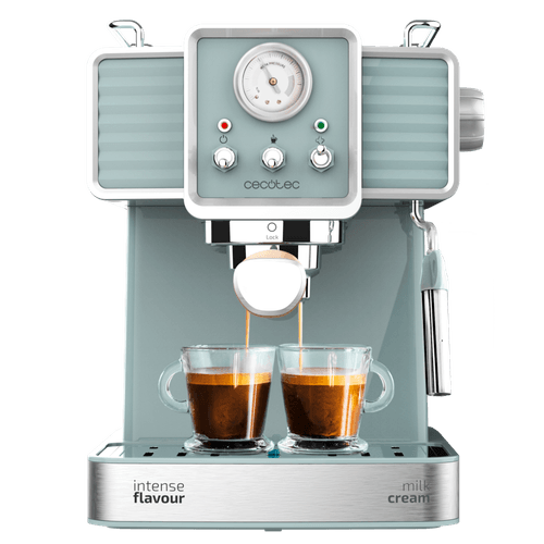 Cafetera Cecotec Power Espresso 1,350w, para espresso y cappuccino, sistema thermoblock, 20 bares, turquesa