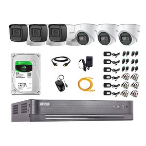 Kit de seguridad Hikvision 6 cámaras con audio incorporado FHD 1080p + dvr + disco 2TB