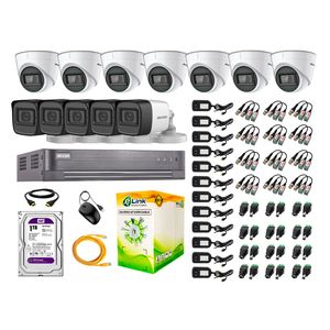 Kit de cámaras de seguridad Hikvision 12 cámaras (7 Domo 1080P + 5 Tubo 1080P) + DVR + disco duro de 1TB