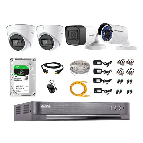 Kit de seguridad Hikvision 4 cámaras (incluye 3 cámaras con audio incorporado) 1080P + dvr + disco 1TB
