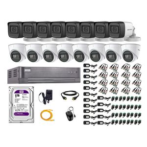 Kit de seguridad Hikvision 8 cámaras Domo (micrófono incorporado) 1080P + 8 cámaras Tubo (audio incorporado) 1080P + dvr + disco 1TB