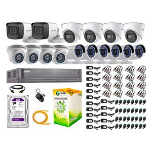 Kit de seguridad Hikvision 4 cámaras Domo (audio incorporado) + 2 cámaras Tubo (audio incorporado) + 4 cámaras Domo + 6 cámaras Tubo + dvr + disco 1TB