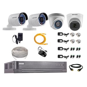Kit de seguridad Hikvision 1 cámara Domo (micrófono incorporado) 1080P + 1 cámara Domo Turbo 720P + 2 cámaras Tubo Turbo 720P + dvr
