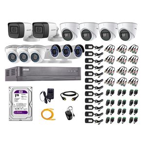 Kit de seguridad Hikvision 4 cámaras Domo (audio incorporado) + 2 cámaras Tubo (audio incorporado) + 3 cámaras Domo + 3 cámaras Tubo + dvr + disco 1TB