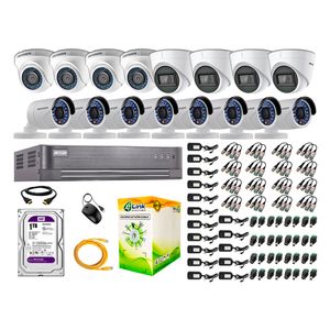 Kit de seguridad Hikvision 4  cámaras Domo (audio incorporado) 1080P + 4 cámaras Domo 1080P + 8 cámaras Tubo 1080P + dvr + disco 1TB