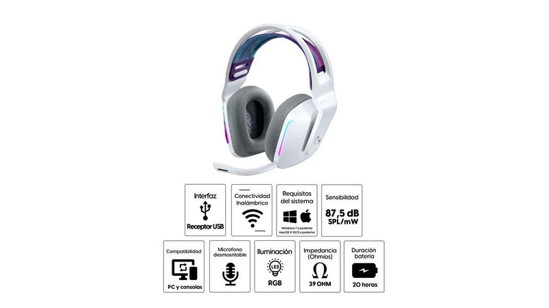 Auriculares Inalambricos Logitech G733 Lightspeed RGB 7.1 con