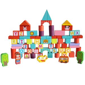 Juego didáctico bloques ABC 100 piezas niños, madera, multicolor