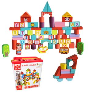 Juego didáctico bloques ABC 100 piezas niños, madera, multicolor