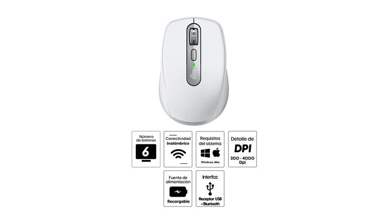 Mouse Inalámbrico Logitech MX Anywhere 3 Receptor USB Bluetooth