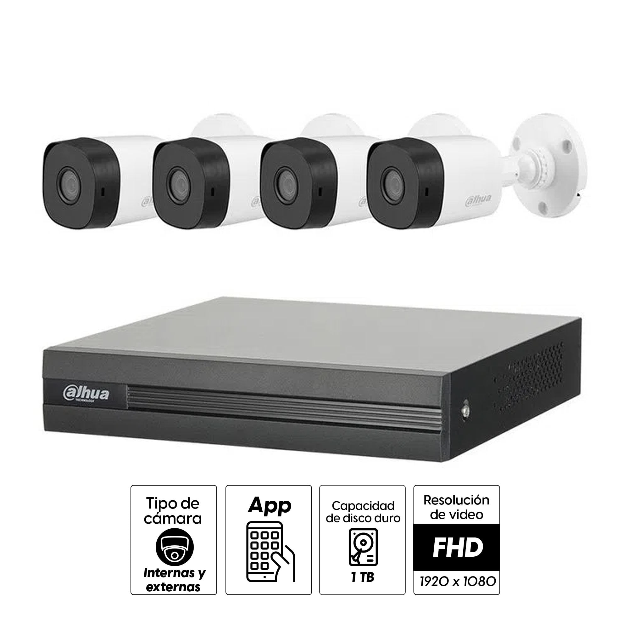 seguridad Dahua 4 cámaras 1080P, dvr ch, disco duro 1TB -