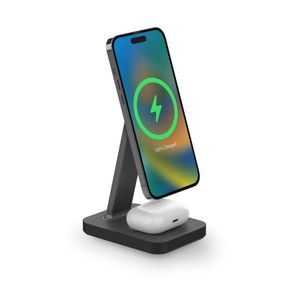 Soporte de carga inalámbrica y base mophie snap+ compatible con MagSafe, 15W, negro