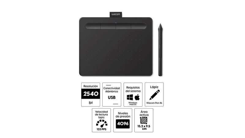 Tableta gráfica Wacom One S con area de trabajo (15.2cm x 9.4cm), conexión  bluetooth, incluye lápiz de Wacom One, para Windows, Mac - Coolbox