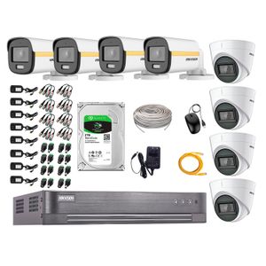Cámaras de seguridad kit 8 Hikvision, 8 cámaras + disco 2tb, full HD, fijo, audio, visión nocturna a color