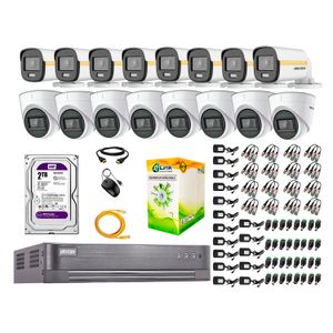 Cámaras de seguridad kit 16 Hikvision, 16 cámaras + disco 2tb, full HD, fijo, audio, visión nocturna a color