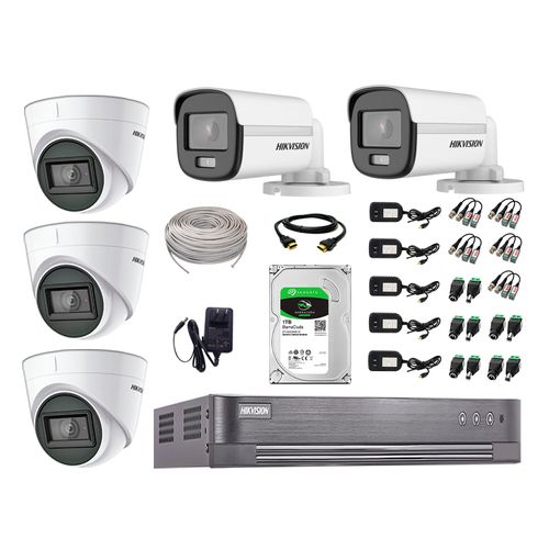 Cámaras de seguridad kit 5 Hikvision, 5 cámaras + disco 2tb, full HD, fijo, visión nocturna a color