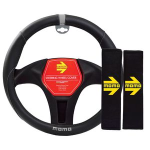 Kit Protector de volante + Protector de cinturón Momo, negro