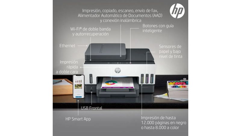 Impresora Multifuncional HP OfficeJet Pro 9020 Inyección de Tinta Color  WiFi HP Smart App USB Dúplex ADF Alimentador Automático