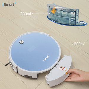 Aspiradora robot Ismart, 600ml, compatible con Alexa o Google Assistant, estación de carga. celeste