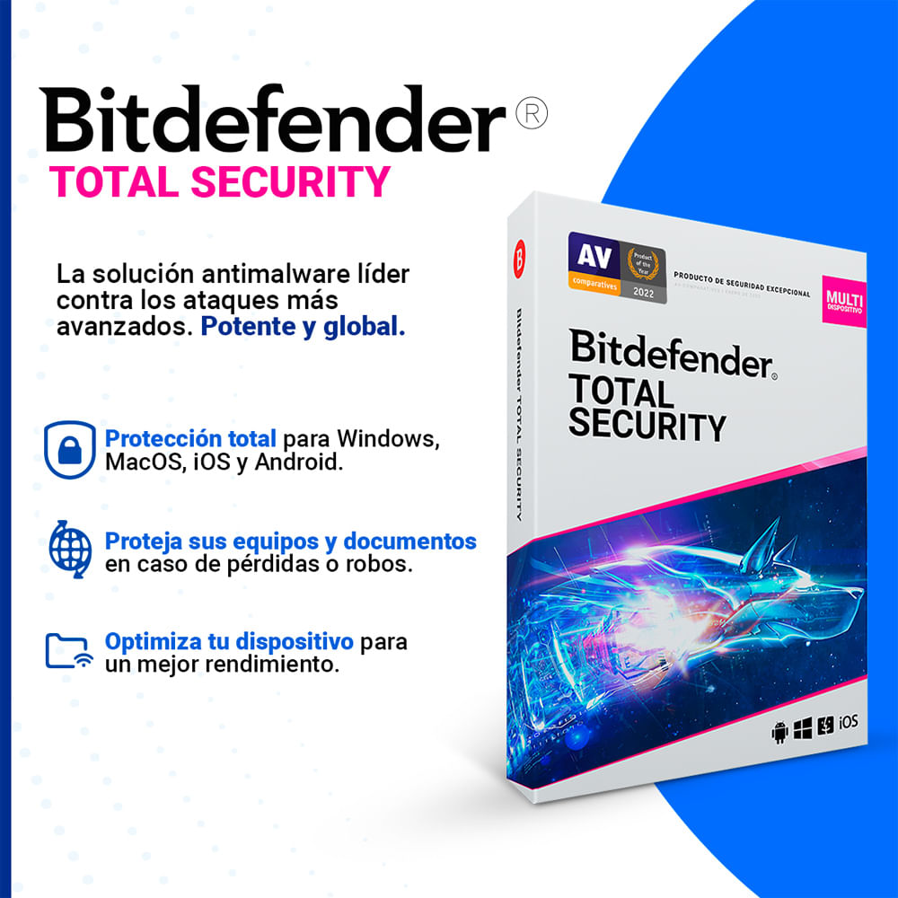 Bitdefender Total Security 5 dispositivos 1 año, PC, celular y tablet ...