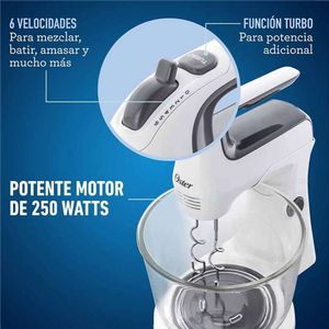 Batidora de mano y pedestal Oster FPSTHS3611 250w, 6 velocidades, 3.7 litros, blanco