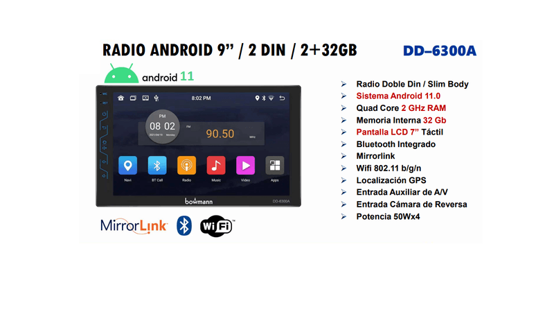 Autoradio 7 Android 10 bluetooth FM/USB Bowmann
