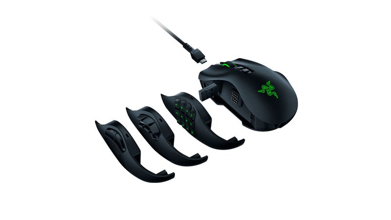 Mouse gamer Razer Naga Pro, wireless, hyperspeed, 3 placas intercambiables,  20000 dpi, luces RGB, negro - Coolbox