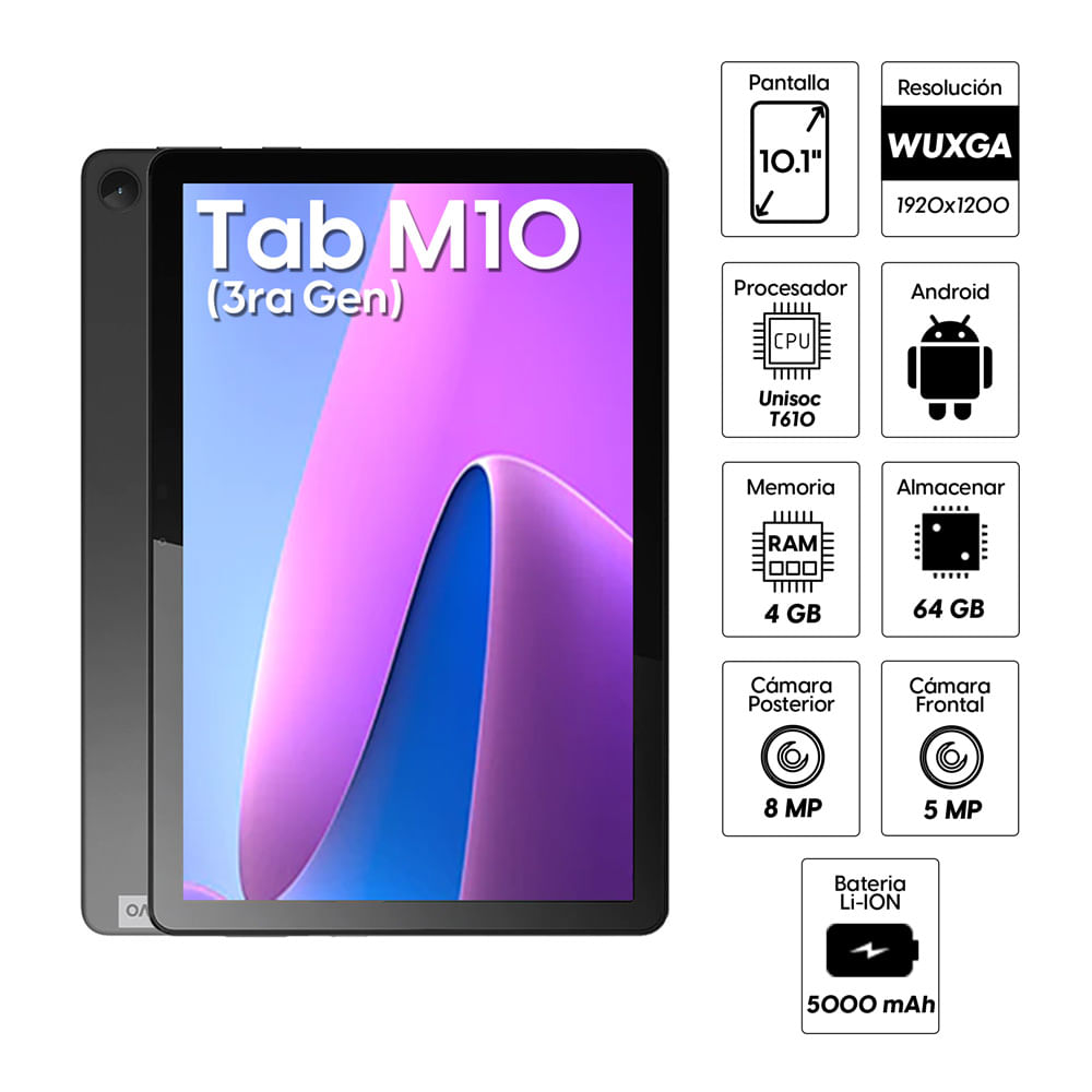 Tablet Lenovo Tab M10 3ra Gen Tb328fu 101 64gb 4gb Ram Cámara Principal 8mp Frontal 5mp 7612