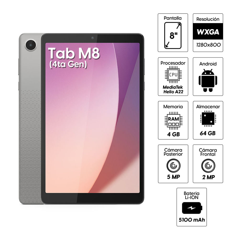 Tablet Lenovo Tab M8 (4ta Gen) TB300XU 8" 64GB, 4GB ram, cámara