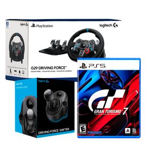 Timón con pedal Logitech G29 + Palanca de cambios para Play Station 5 + Juego Gran Turismo 7