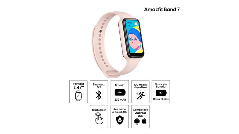 Smartwatch Amazfit Band 7, resistente al agua 5ATM, batería hasta 18 días, 120  modos deportivos, 1.47, rosado - Coolbox
