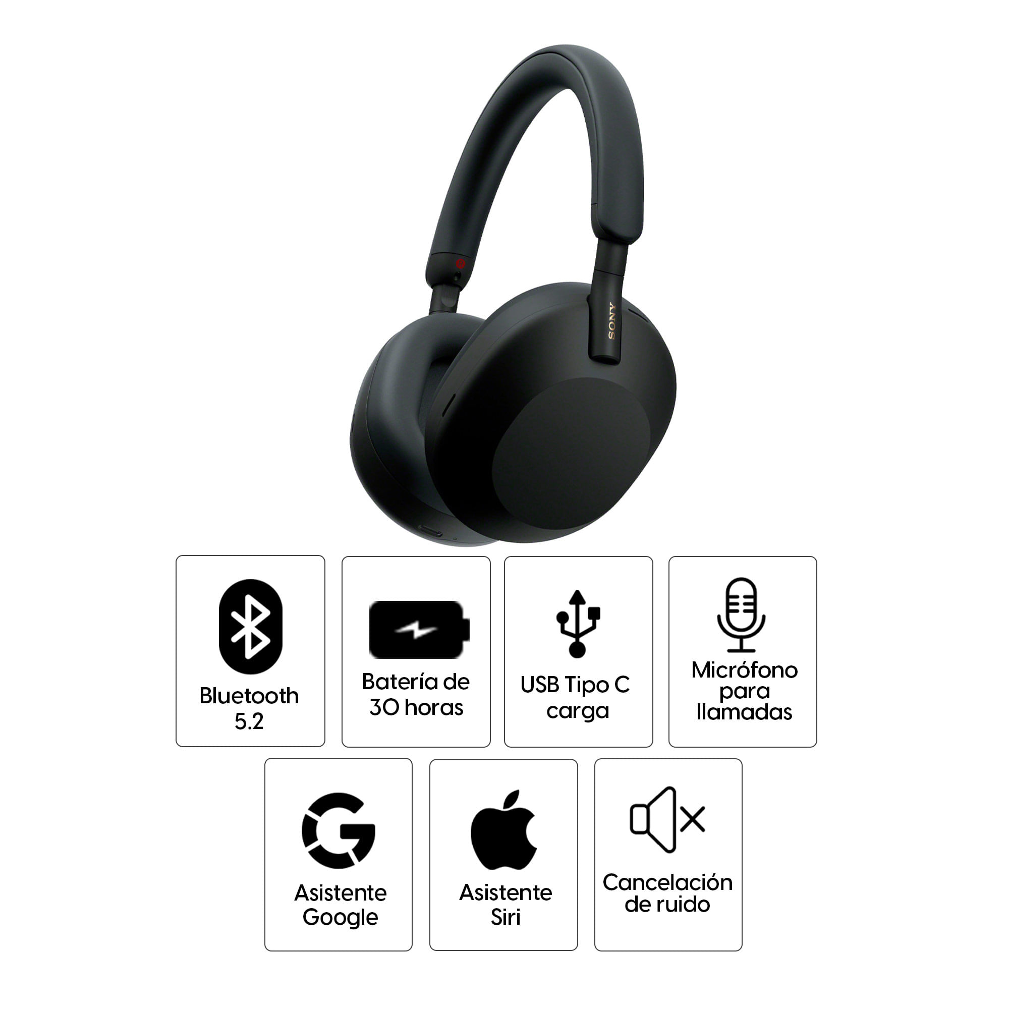 Audífonos con cancelación de ruido Sony WH-1000XM5 micrófono incorporado,  máx. 30 horas, control de música y llamadas, negro - Coolbox