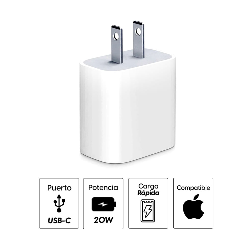 Cargador de pared Apple tipo USB-C, 1 puerto, 20W, blanco - Coolbox