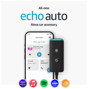 Parlante inteligente Amazon Echo Auto (2.ª generación, modelo de 2022) con soporte ajustable para la rejilla de ventilación negro