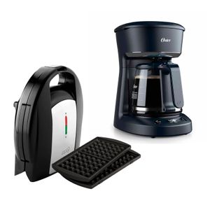 Combo Oster: Cafetera BVSTDCP12B 900w, capacidad 12 tazas + Sandwichera y waflera CKSTSM3892 700w, capacidad 2 panes