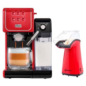 Cafetera Oster PrimaLatte Touch BVSTEM6801R 1170w, capacidad 1400 ml + Pop corn Imaco PO120R 1100w, plástico ABS