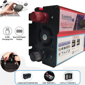 Inversor de Corriente 12v a 220v 1500w pantalla LCD 4 USB 3 Sockets SANTOFA
