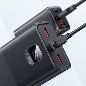 Kit batería externa Usams digital 30000 mAh QC3.0 & PD3.0, 65W + Cable tipo c a tipo c PD, 100W, 1.2m, negro