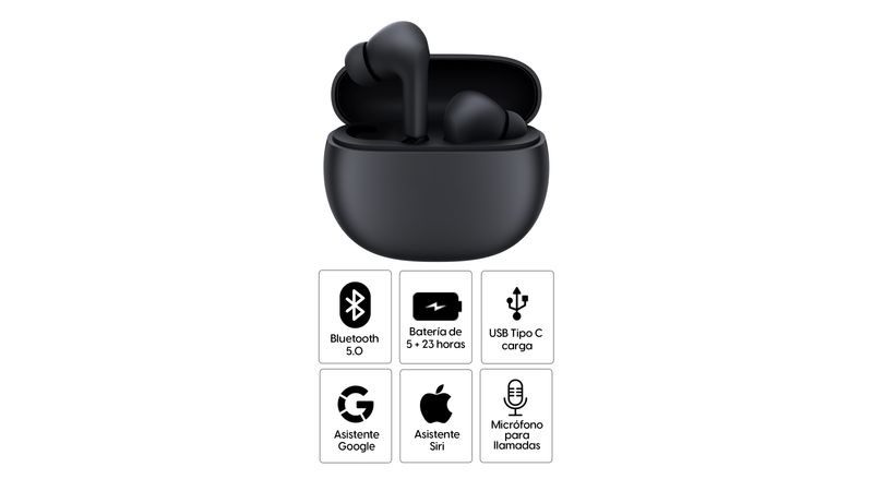 Audífonos bluetooth True Wireless Xiaomi Redmi Buds 4 Active duración máx.  5 horas, control de música y llamadas, negro - Coolbox