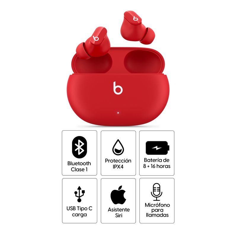 Beats Studio Buds true wireless IPX4 rojo, con estuche, especificaciones