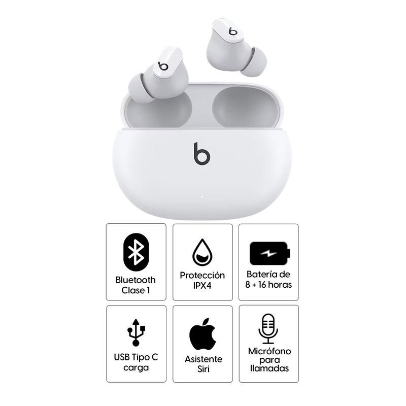 Beats Studio Buds true wireless IPX4 blanco, con estuche, especificaciones