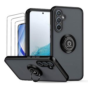Case para Samsung Galaxy A54 con anillo de soporte magnético, amortiguador de choques, protección de cámaras, negro