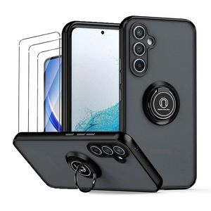 Case para Samsung Galaxy A34 con anillo de soporte magnético, amortiguador de choques, protección de cámaras, negro