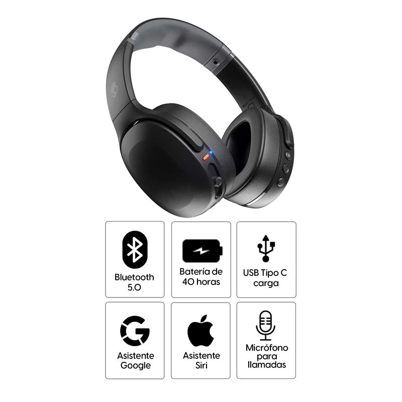 Skullcandy Crusher Evo bluetooth on ear 40h negro, especificaciones