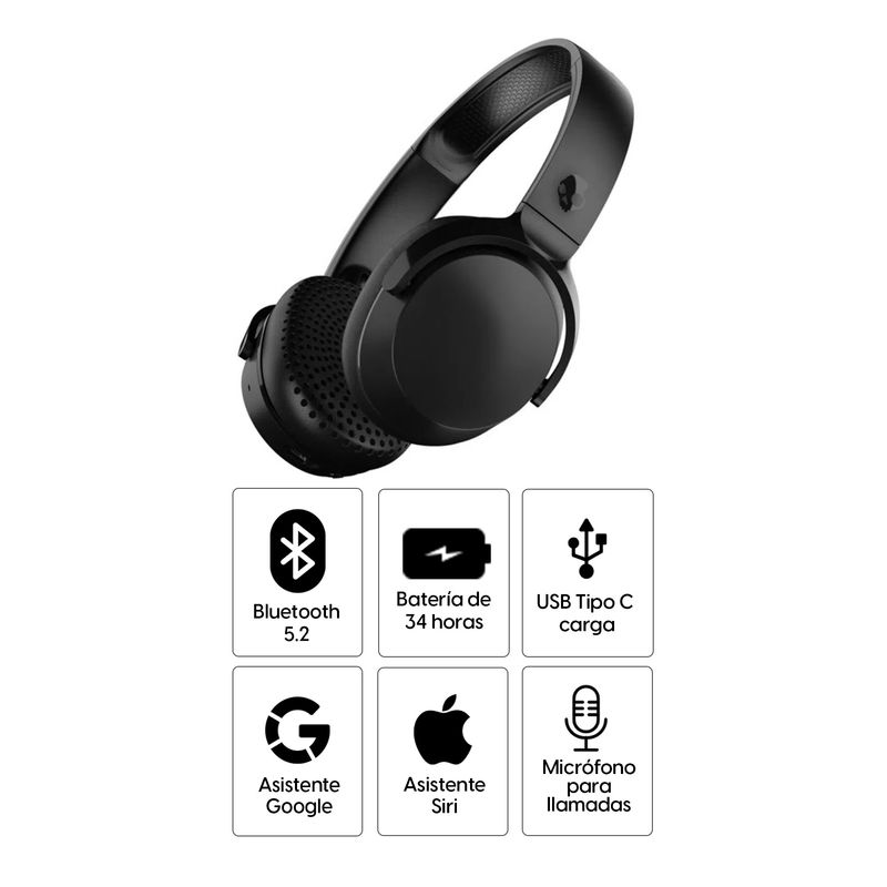 Skullcandy Riff 2 bluetooth on ear 34h negro, especificaciones