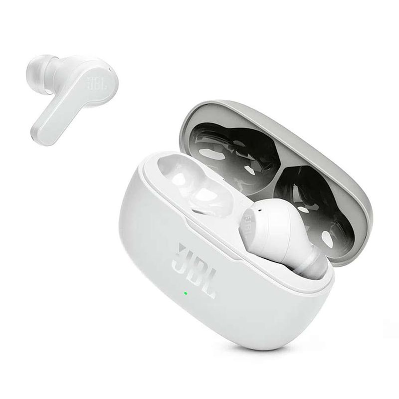 Audífonos JBL Vibe 200 true wireless IPX2 blanco, frontal oblicuo