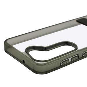 Case para Samsung S23 rígido con soporte negro, amortiguador de choques, transparente