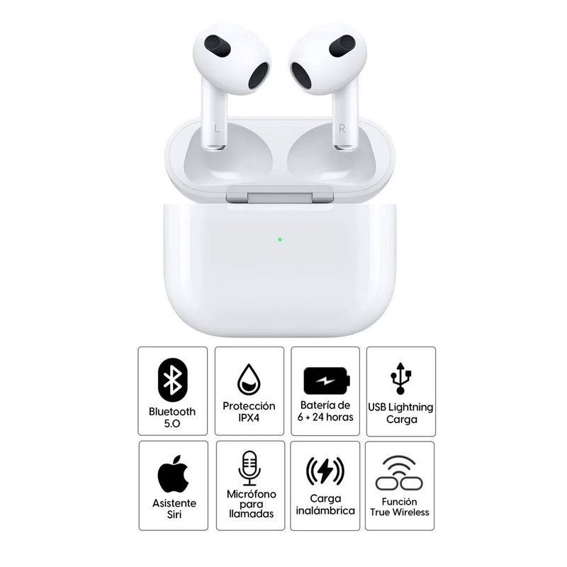 Reacondicionado Apple AirPods 3ra gen Qi blanco, especificaciones