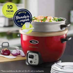 Olla arrocera multiusos Oster CKSTRC7129R, 900 W, 10 tazas, Bioceramic, rojo